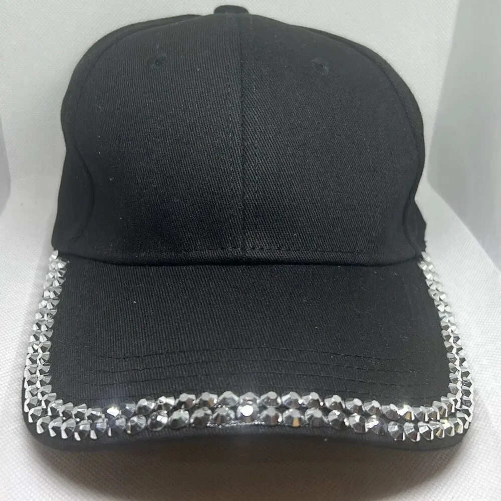 Black Rhinestone Trim Baseball Cap